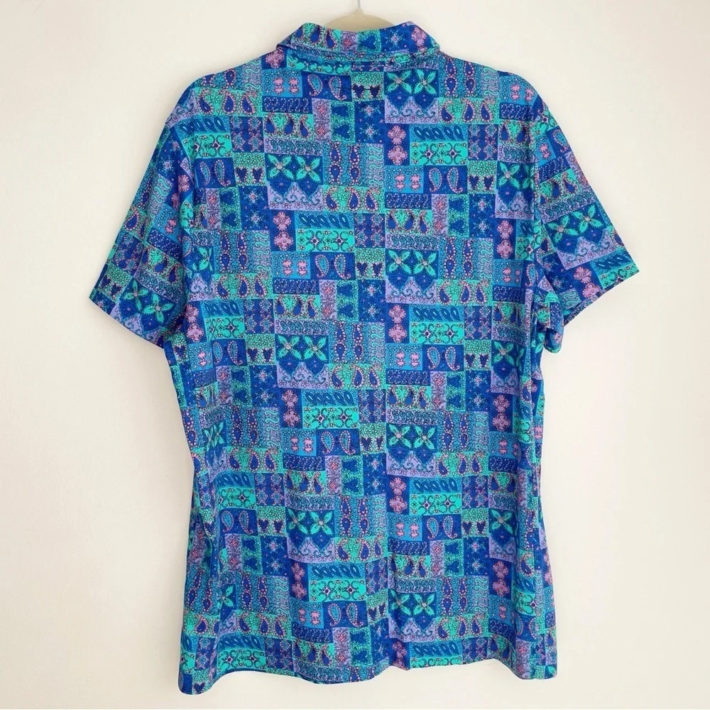 J Crew Performance Polo Shirt With COOLMAX in print size Large pattern golf tee